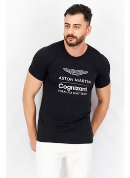 Aston Martin Men Crew Neck Short Sleeves Graphic T-Shirt, Black  - Image 1