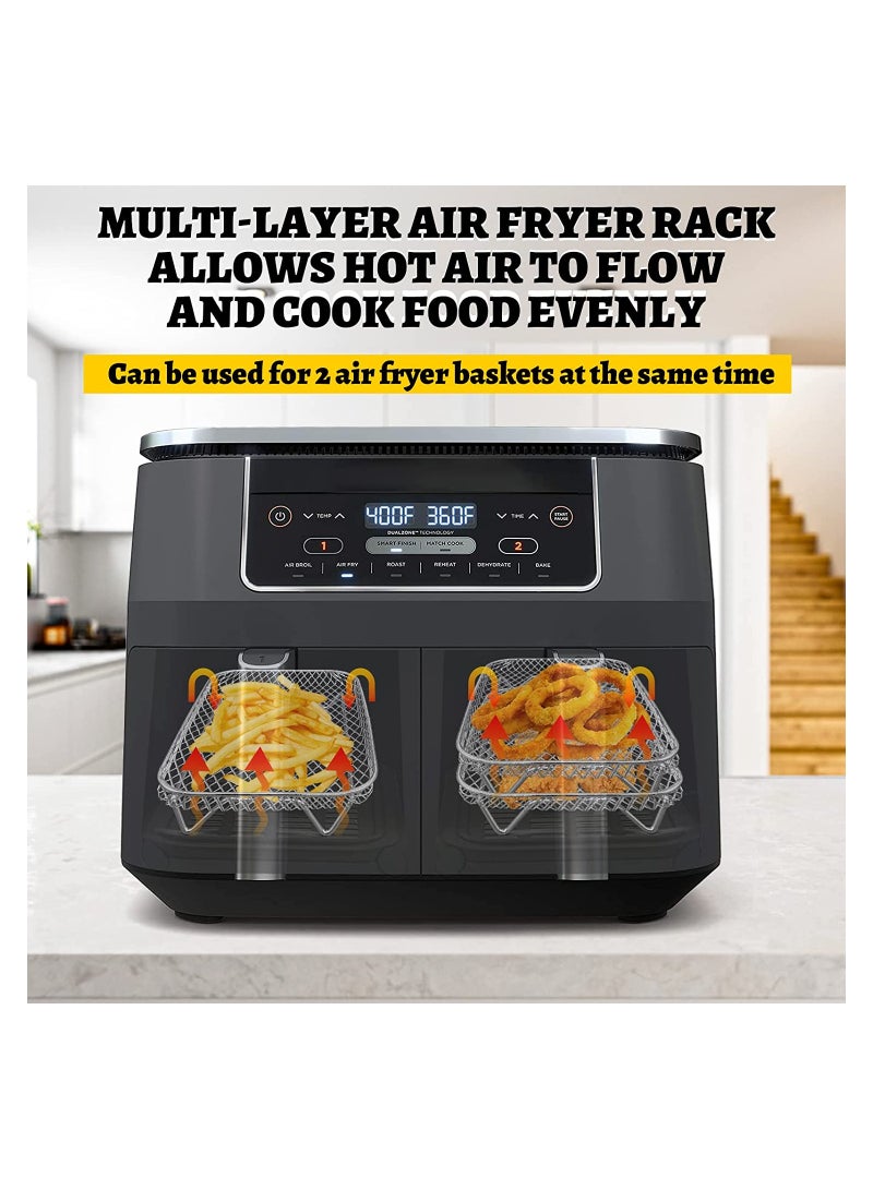 Stainless Steel Air Fryer Rack Set 3 Pcs Perfect for Ninja Dual Basket Fryers Includes Clips and Elevated Feet for Optimal Cooking - Image 3