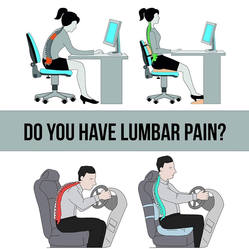 Renewa Lumbar Pillow Back Support for Chair- Memory Foam Lumbar Support Pillow for Chair and Car, Full Back Rest Cushion for Back Pain Relief - Image 3