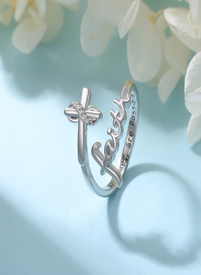 Cuoka Infinity Cross Faith Ring,Sterling Silver Adjustable Open Faith Cross Religious Ring Christian Inspiring Incentive Jewerly for Women(Infinity Cross Faith Ring) - Image 3