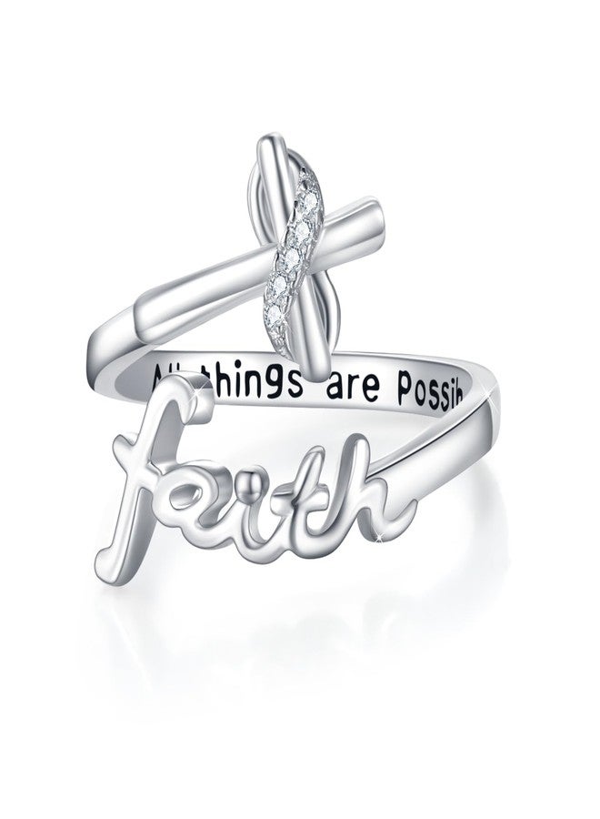 Cuoka Infinity Cross Faith Ring,Sterling Silver Adjustable Open Faith Cross Religious Ring Christian Inspiring Incentive Jewerly for Women(Infinity Cross Faith Ring) - Image 1