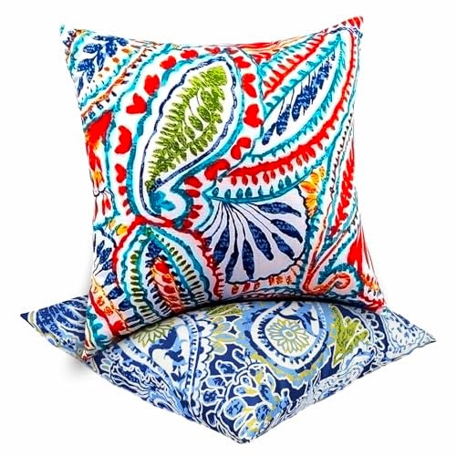 JMGBird 1818 Inch Outdoor Lumbar Pillows Pack of 2 Colors WaterRepellent Throw Pillows with Insert Rectangular Decorative Garden Cushion for Home Furniture Patio Coach Sofa - Image 1