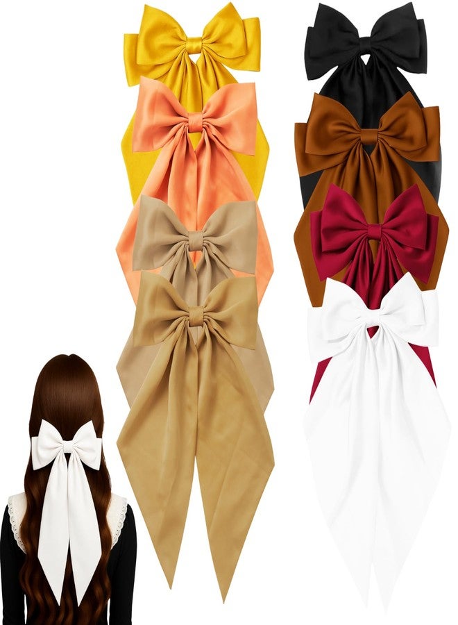 ANNACREATIONS ANNA CREATIONS 8 Pcs Large Satin Bow Hair Barrette Clips for Women & Girls - Strong Hold, Long Tail Hair Accessories for Parties, Weddings Wear & Gifting (Multicolor) - Image 1