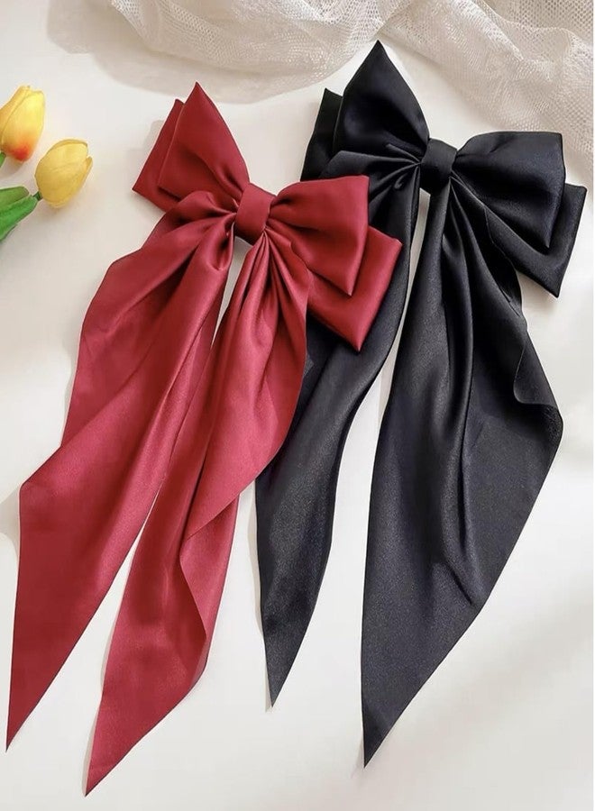 ANNACREATIONS ANNA CREATIONS 8 Pcs Large Satin Bow Hair Barrette Clips for Women & Girls - Strong Hold, Long Tail Hair Accessories for Parties, Weddings Wear & Gifting (Multicolor) - Image 5