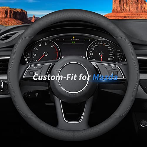 Deer Route Custom-Fit for Mazda Steering Wheel Cover, Premium Leather Car Steering Wheel Cover with Logo, Non-Slip, Breathable, for Mazda Accessories (B-Style,for Mazda) - Image 1