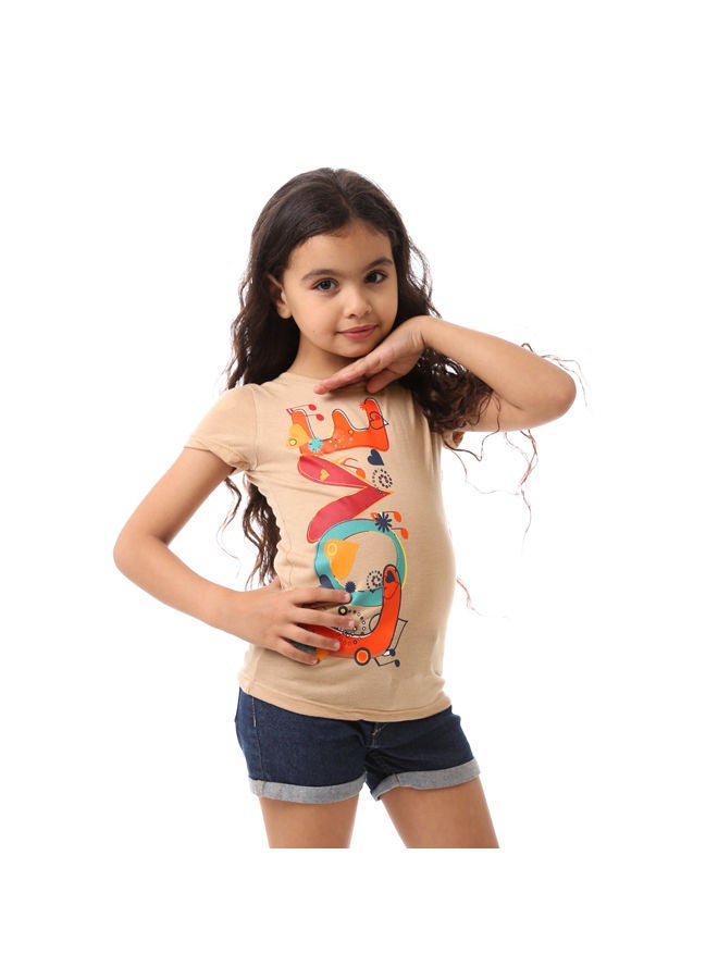 Andora Love Printed Slip On Girls T-Shirt - Café - Image 4