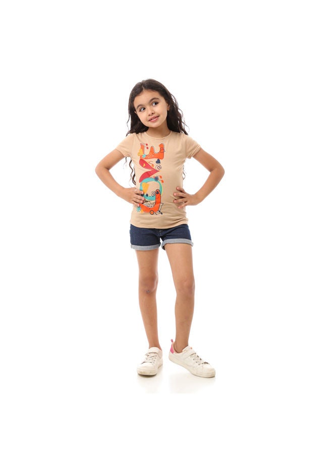 Andora Love Printed Slip On Girls T-Shirt - Café - Image 1