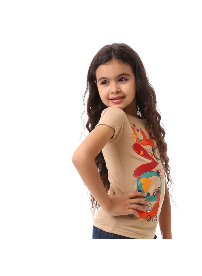 Andora Love Printed Slip On Girls T-Shirt - Café - Image 2