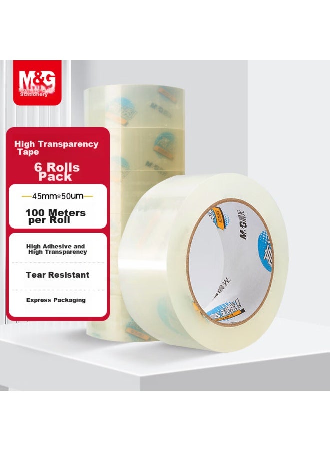 ام اند جي Chenguang (m&g) شريط تغليف شفاف عالي 45mm*100m*50um، 6 لفات/أنبوب، توصيل سريع مستودع التغليف، لوازم مكتبية، Ajd957cv - Image 1