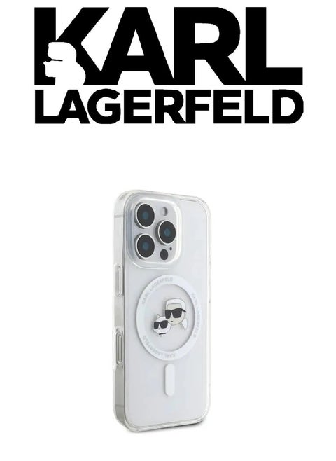 iPhone 16 Pro Case, supports wireless charging MagSafe, transparent with original logo and design approved by the global brand (KARL LAGERFELD). From CG Mobile.