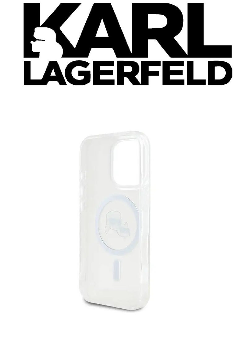 iPhone 16 Pro Case, supports wireless charging MagSafe, transparent with original logo and design approved by the global brand (KARL LAGERFELD). From CG Mobile.