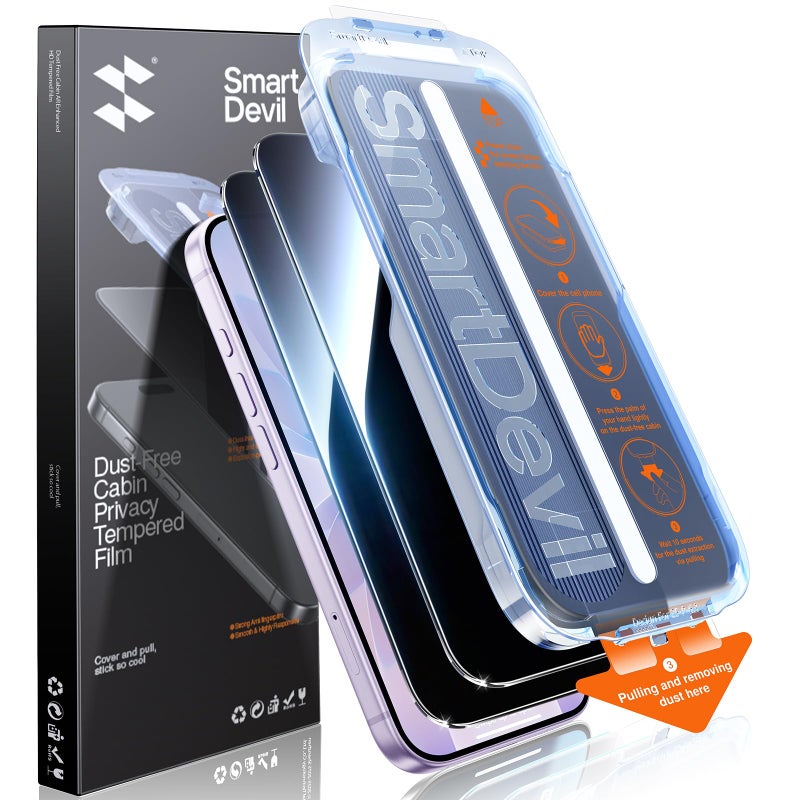 SMARTDEVIL 2 Pack Tempered Glass for iPhone 17 Privacy Screen Protector, Military-Grade Shatterproof Protection, 9H Hardness, Anti-Spy Privacy Film, Auto Dust Removal, Bubble Free - Image 1