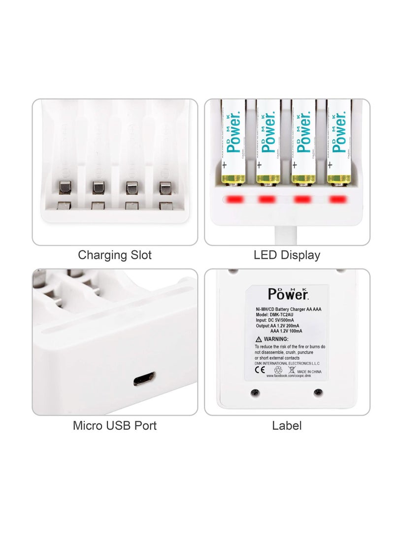 DMK Power DMK Power TC2AU AA AAA Over Light LED Battery Charger with 4 Independent Slot LED Smart Charger & USB Cable fit for AA AAA Ni-Cd Ni-MH Rechargeable Battery  - Image 3