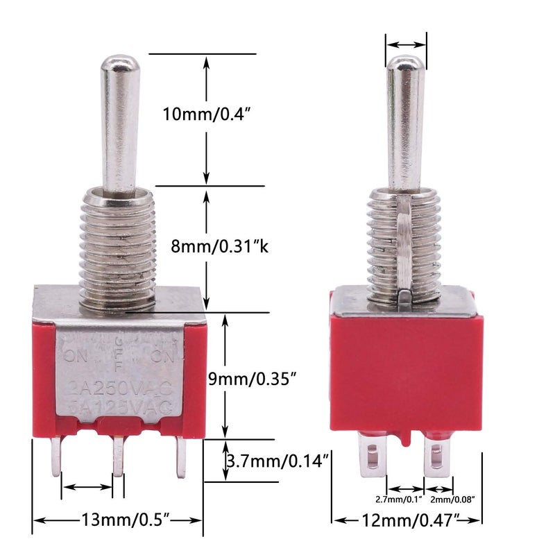 Twidec /6Pcs Mini Momentary Toggle Switch DPDT 3 Position 6 Pins (0N)-Off-(ON) Miniature Toggle Switch AC 5A/125V 2A/250V Car Boat Switches with Waterproof Cap MTS-223-MZ - Image 3