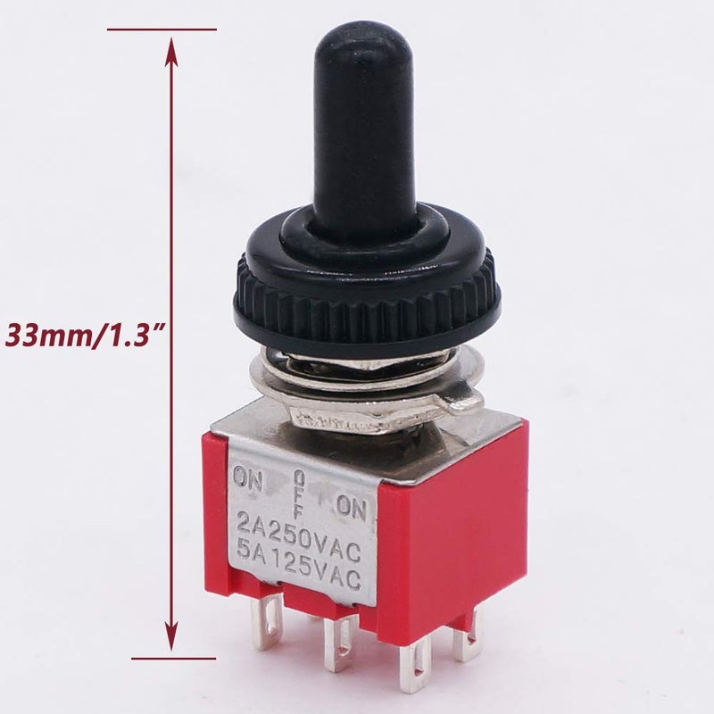 Twidec /6Pcs Mini Momentary Toggle Switch DPDT 3 Position 6 Pins (0N)-Off-(ON) Miniature Toggle Switch AC 5A/125V 2A/250V Car Boat Switches with Waterproof Cap MTS-223-MZ - Image 4