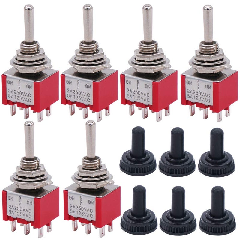 Twidec /6Pcs Mini Momentary Toggle Switch DPDT 3 Position 6 Pins (0N)-Off-(ON) Miniature Toggle Switch AC 5A/125V 2A/250V Car Boat Switches with Waterproof Cap MTS-223-MZ - Image 1