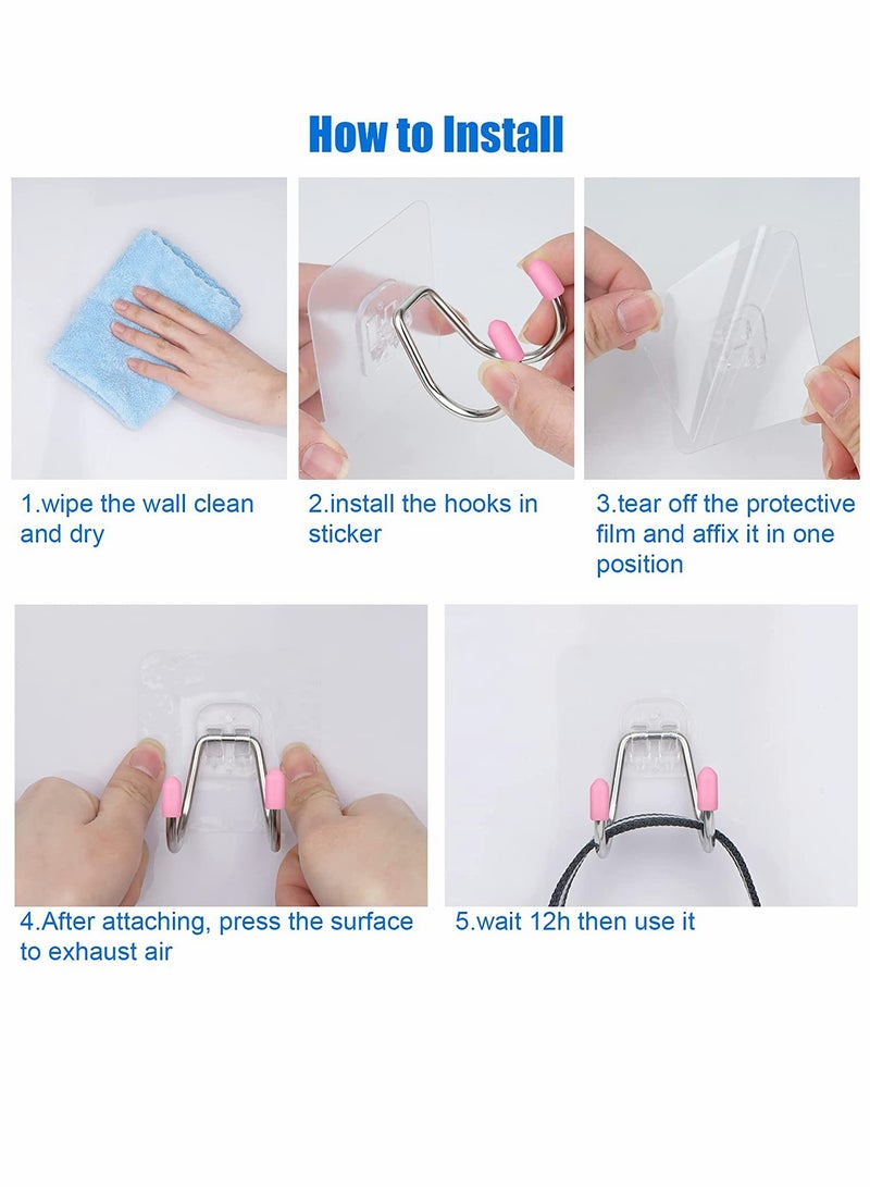 Self Adhesive Wall Hooks, Dual Head Large Heavy Duty Hooks, for Hanging Utility Hooks, for Kitchen Bathroom Ceiling Reusable Adhesive Hooks for Key, 12 Pack Max 30lb - Image 4