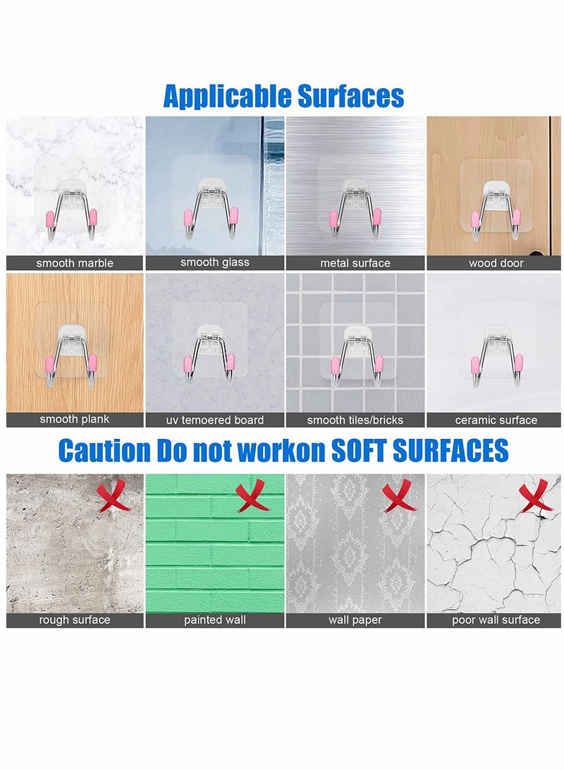 Self Adhesive Wall Hooks, Dual Head Large Heavy Duty Hooks, for Hanging Utility Hooks, for Kitchen Bathroom Ceiling Reusable Adhesive Hooks for Key, 12 Pack Max 30lb - Image 5