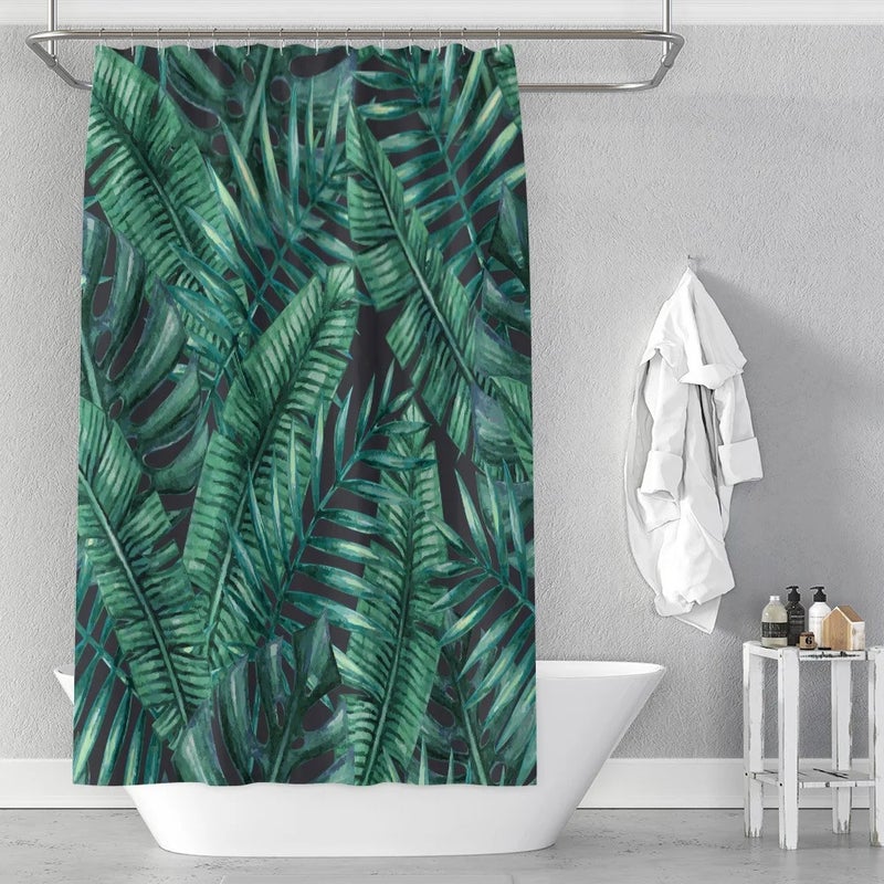 Y&D Top Selling Cortinas De Bano Nordic Green Leaves Bathroom Mat Set With Shower Curtain - Image 1