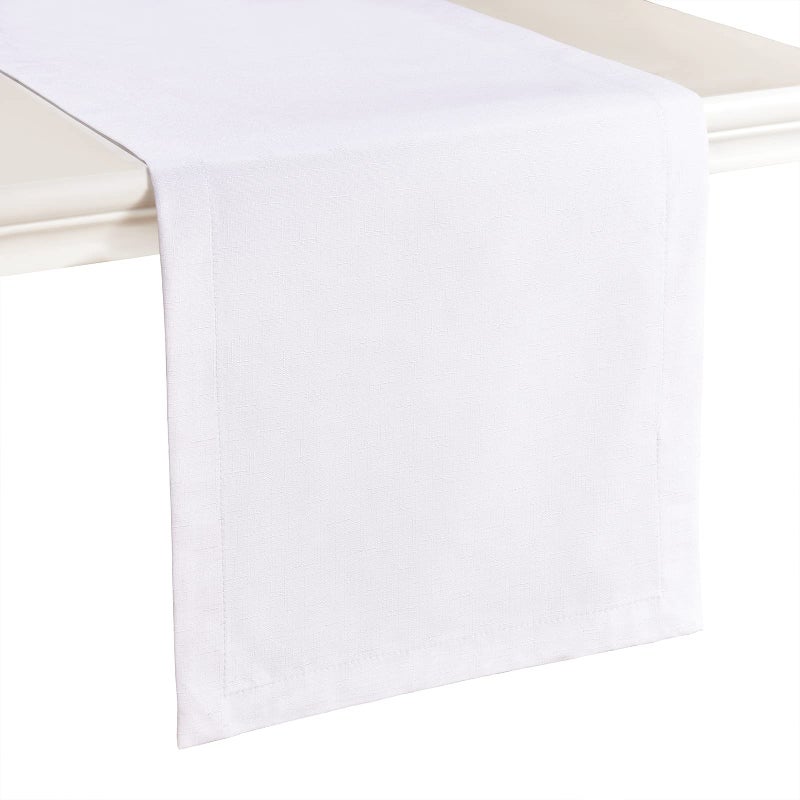 Mebakuk Linen Farmhouse Table Runner Large Burlap Style Soft and Waterproof Decorative Fabric Runner for Outdoor Wedding and Dinner (14 x 90 Inch  White) - Image 1