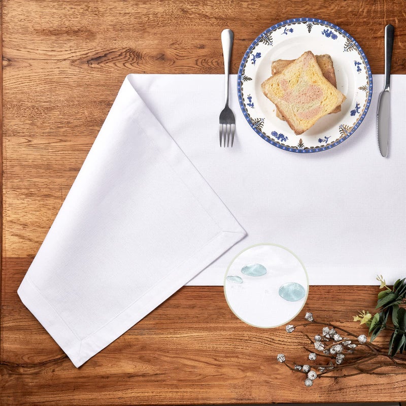 Mebakuk Linen Farmhouse Table Runner Large Burlap Style Soft and Waterproof Decorative Fabric Runner for Outdoor Wedding and Dinner (14 x 90 Inch  White) - Image 2