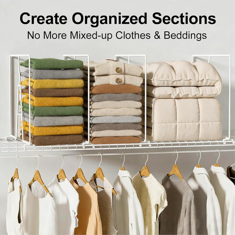 SortNStore Wire Shelf Dividers for Closet: 16-inch Tall 12-inch Deep 6 Pack Wire Rack Accessories - Adjustable Purse Organizer for Sweaters Clothes Towels- Metal Linen Closet Pantry Separators - Image 4