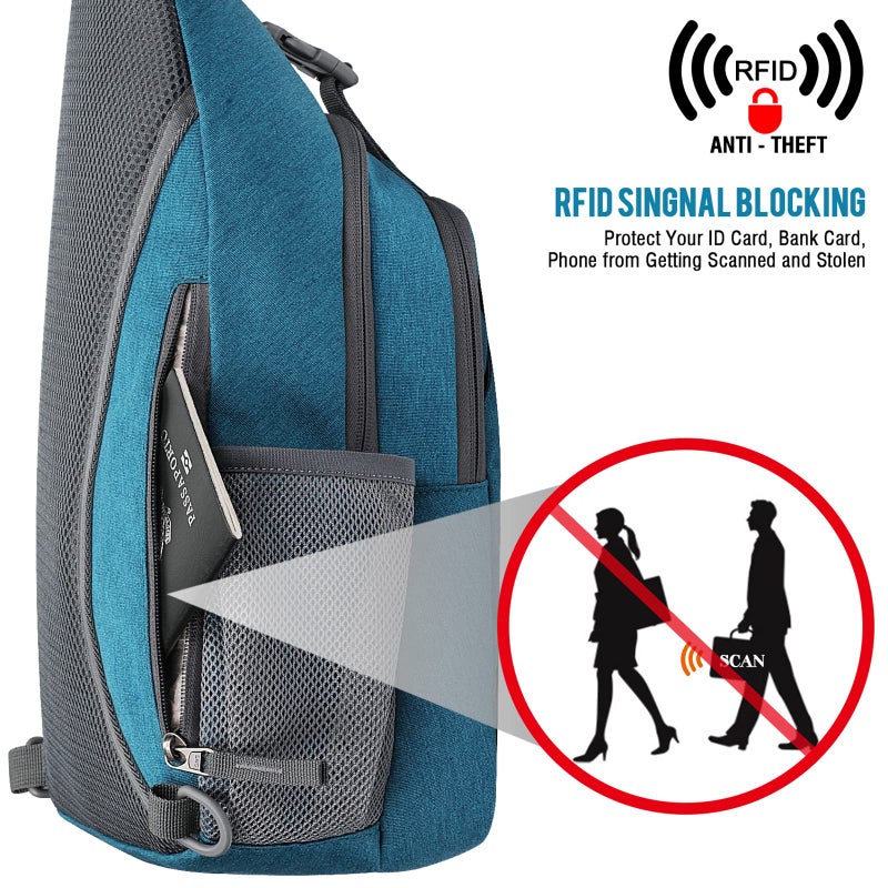 G4Free Sling Bag RFID Blocking Sling Backpack Crossbody Chest Bag Daypack for Hiking Travel(Teal Blue) - Image 2
