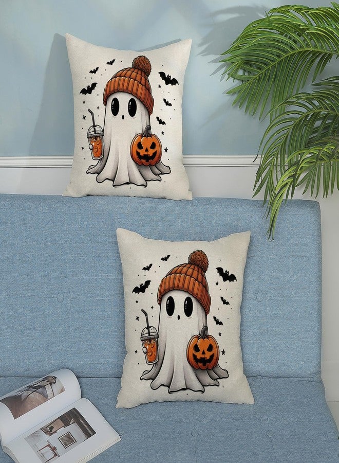 JEFERSO Halloween Pillow Covers 24x24 Set of 2 Pumpkin Black Bats Cute Ghost Throw Pillow Covers Halloween Decorations Outdoor Pillowcase for Halloween Home Decor Linen Cushion Case for Couch Sofa - Image 4