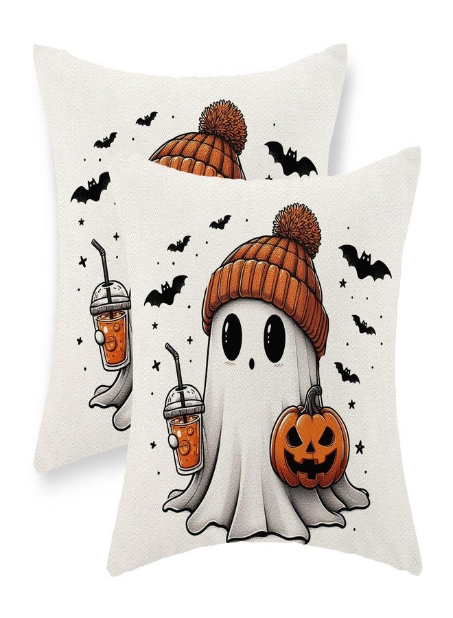 JEFERSO Halloween Pillow Covers 24x24 Set of 2 Pumpkin Black Bats Cute Ghost Throw Pillow Covers Halloween Decorations Outdoor Pillowcase for Halloween Home Decor Linen Cushion Case for Couch Sofa - Image 1