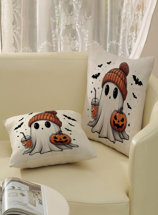JEFERSO Halloween Pillow Covers 24x24 Set of 2 Pumpkin Black Bats Cute Ghost Throw Pillow Covers Halloween Decorations Outdoor Pillowcase for Halloween Home Decor Linen Cushion Case for Couch Sofa - Image 5