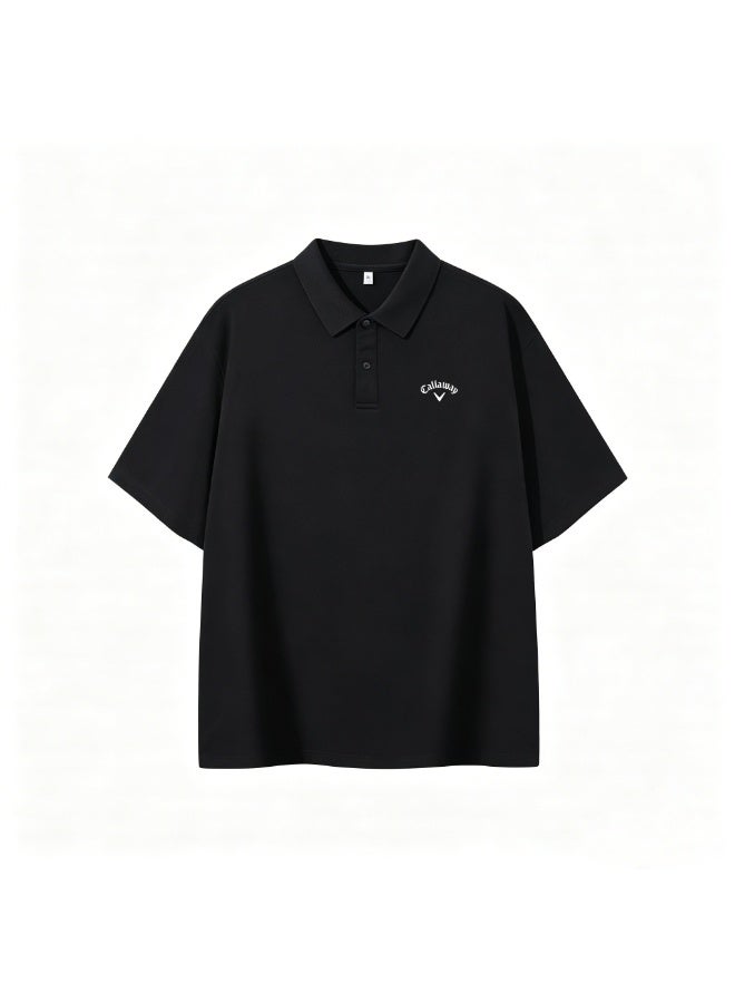 Callaway Men’s Black Solid Short Sleeve Golf Polo Shirt with White Printed Chest Logo - Image 2