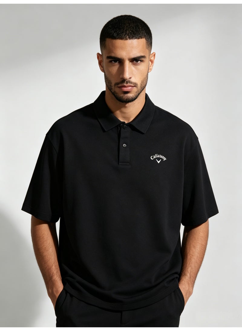 Callaway Men’s Black Solid Short Sleeve Golf Polo Shirt with White Printed Chest Logo - Image 3