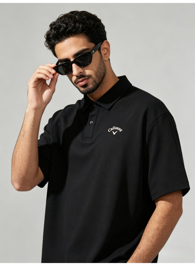 Callaway Men’s Black Solid Short Sleeve Golf Polo Shirt with White Printed Chest Logo - Image 4