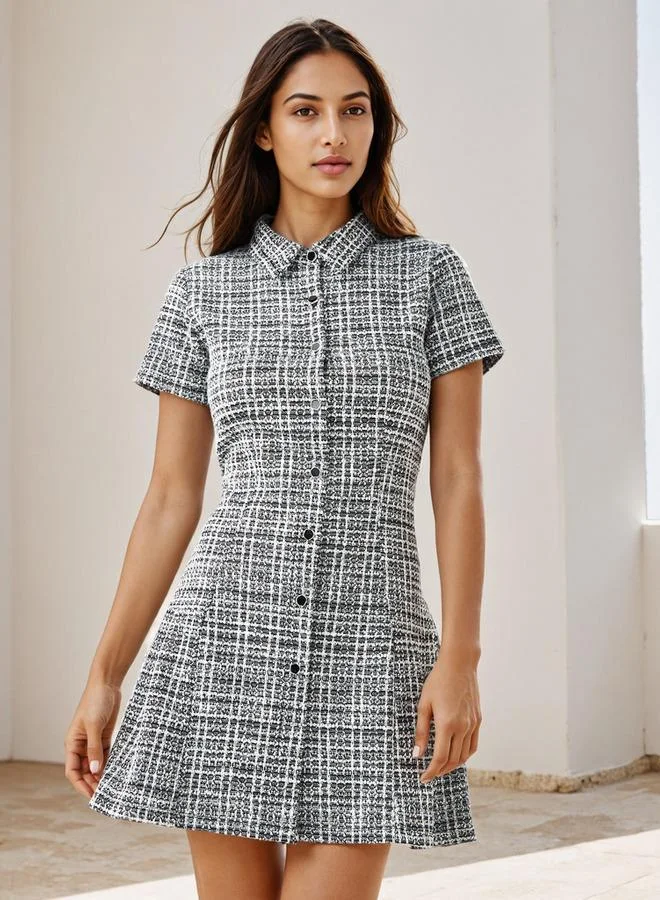 2Xtremz 2Xtremz Tweed Knit Mini Dress with Collar