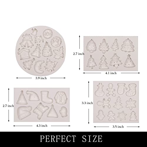 Muyulin Mini Christmas Cake Decoration Chocolate Mold 4 Packs Fondant Christmas Silicone Molds Bell Reindeer Winterleaf Sock Shape Silicone Fondant Molds for Christmas Cake Decor Cupcake Toppers - Image 3