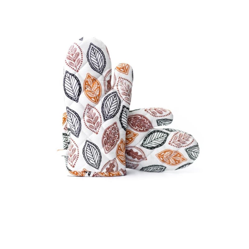 HOMYCO COZY MANTRA HOMYCO Oven Gloves 100 Cotton Oven Mittens and Pot Holder Set Cotton Padded Oven Gloves and Pot Holder Folaige OvenMitts White - Image 1