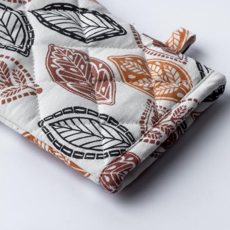 HOMYCO COZY MANTRA HOMYCO Oven Gloves 100 Cotton Oven Mittens and Pot Holder Set Cotton Padded Oven Gloves and Pot Holder Folaige OvenMitts White - Image 5