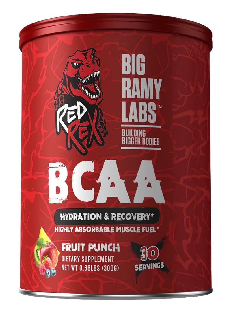 Big Ramy Labs Red Rex BCAA, Enhancing Muscle Recovery, Prevent Muscle Breakdown, Fruit Punch Flavor, 300 Gm