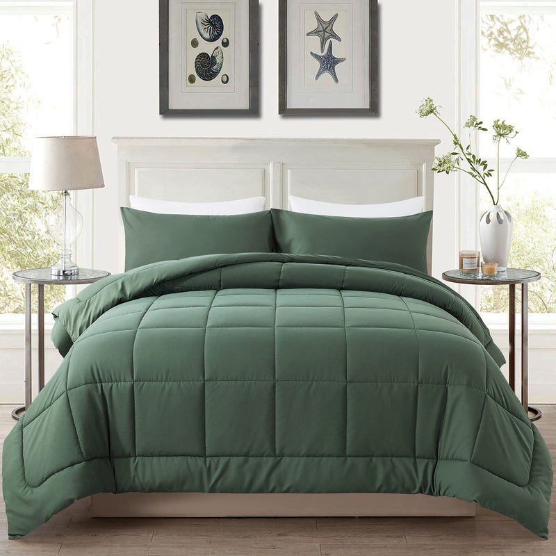 DOWNCOOL All Seasons Sage Green Bedding Comforters  Sets with 2 Pillow Cases 3 Pieces Down Alternative Comforter Set Bedding Comforter Sets Queen Lightweight and Noiseless Queen88x90 inches