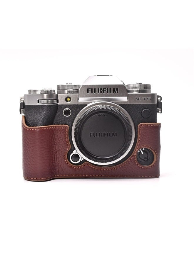 Rieibi Fuji XT5 Case - Quality Genuine Leather Half Case for Fujifilm X-T5 Digital Camera - Body Protective Grip Case for Fuji XT5 X-T5, Coffee, Beauty Case - Image 1