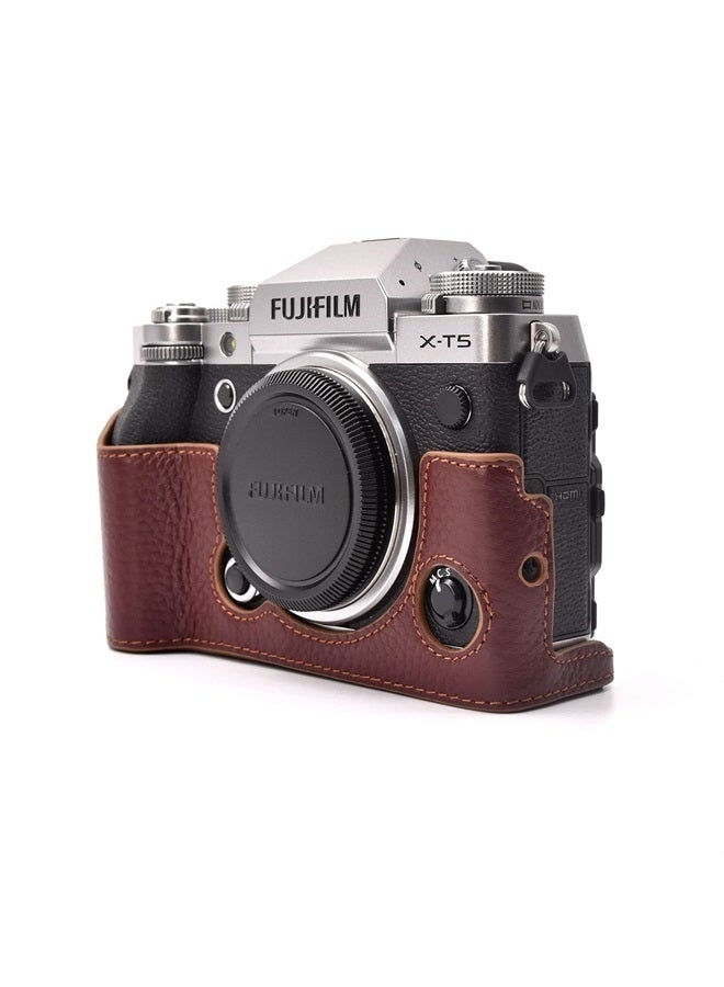 Rieibi Fuji XT5 Case - Quality Genuine Leather Half Case for Fujifilm X-T5 Digital Camera - Body Protective Grip Case for Fuji XT5 X-T5, Coffee, Beauty Case - Image 2