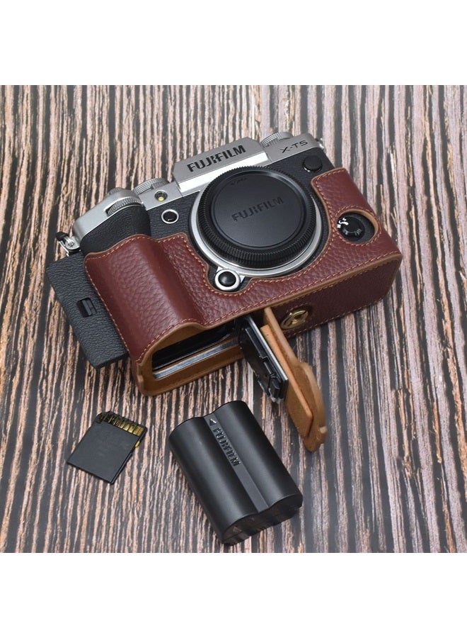 Rieibi Fuji XT5 Case - Quality Genuine Leather Half Case for Fujifilm X-T5 Digital Camera - Body Protective Grip Case for Fuji XT5 X-T5, Coffee, Beauty Case - Image 5