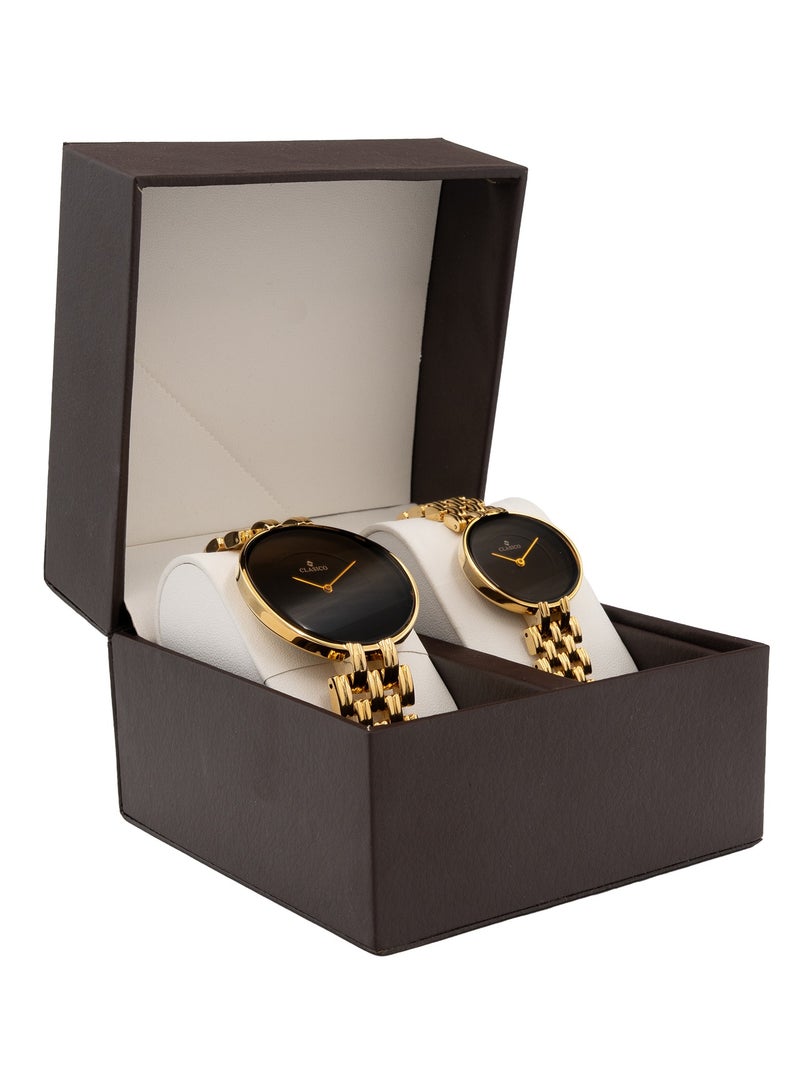 Clasico Eterno Duo – Luxury Gold Couple Watch Set | Minimalist Black Dial | Quartz Movement | Elegant His & Hers Matching Timepiece - Image 5