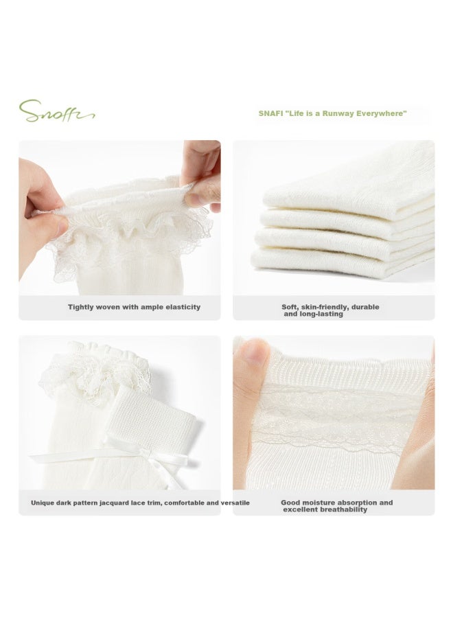 Snoffy Children's Socks, Girls' Princess Socks, Summer Mid-calf Socks For Little Girls, Ballet Style Breathable Cotton Socks, White 2 Pairs, Size S - Image 5