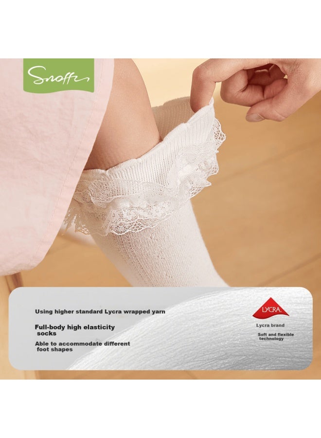 Snoffy Children's Socks, Girls' Princess Socks, Summer Mid-calf Socks For Little Girls, Ballet Style Breathable Cotton Socks, White 2 Pairs, Size S - Image 2