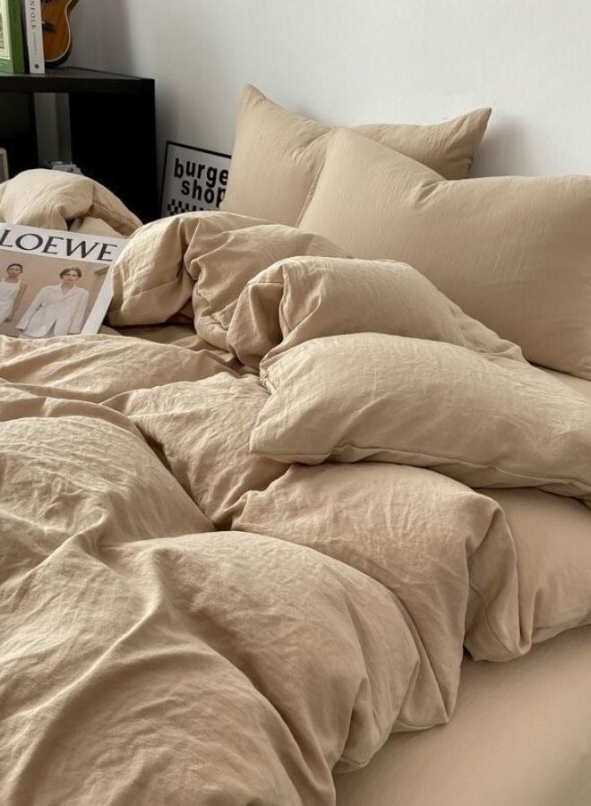 LUNA Home Queen 6 Piece Bed Set Without Filler, Washable Cotton, Beige.  - Image 5