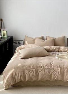 LUNA Home Queen 6 Piece Bed Set Without Filler, Washable Cotton, Beige.  - Image 1