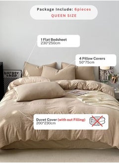 LUNA Home Queen 6 Piece Bed Set Without Filler, Washable Cotton, Beige.  - Image 2