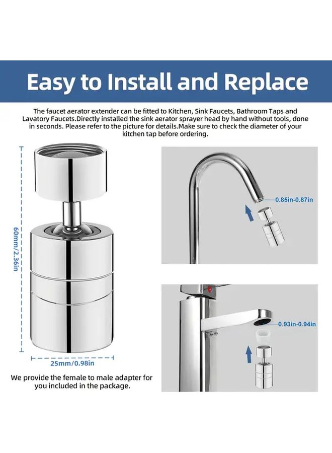 360 Degree Dual Mode Rotating Splash Proof Faucet Extender 2 Sets Easy Install Water Flow Control - Image 3