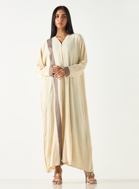 Abaya with Embroidered Trim - HM
